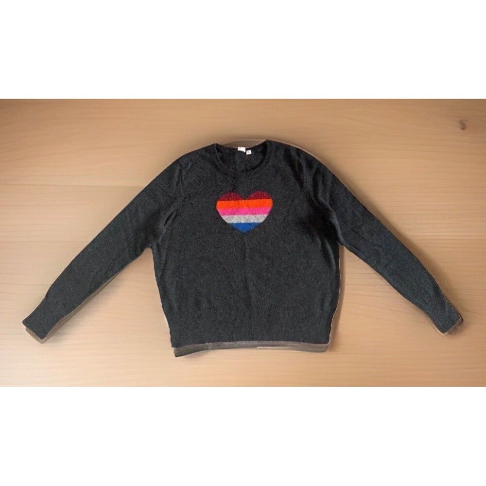 GAP Womens XL Rainbow Heart Sweater Gray Crewneck Pullover